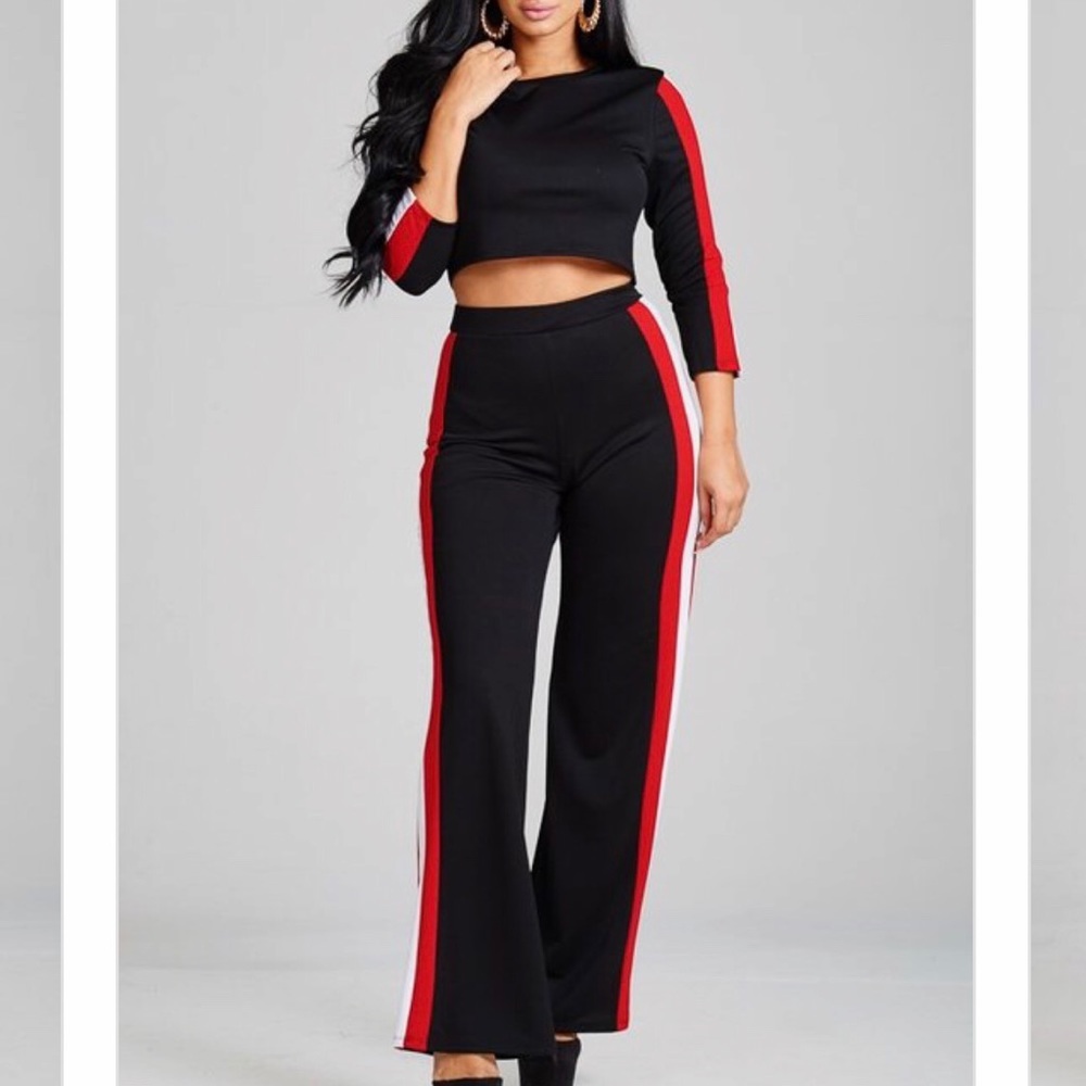 Just in time | Two Piece Stripe Contrast Pant Set​